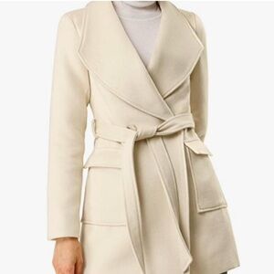 Allegra K Shawl Collar Cream Coat With Removable Belt Women’s L
